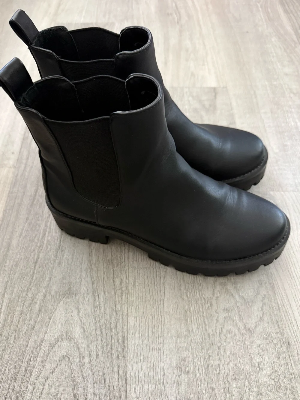 Chelsea Lug Sole Boots - Black Faux Leather
